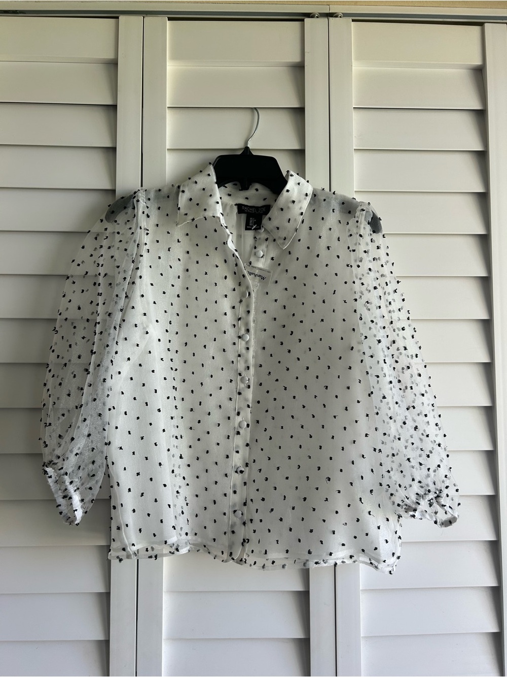Rachel Zoe White Blouse with Black Dot Print